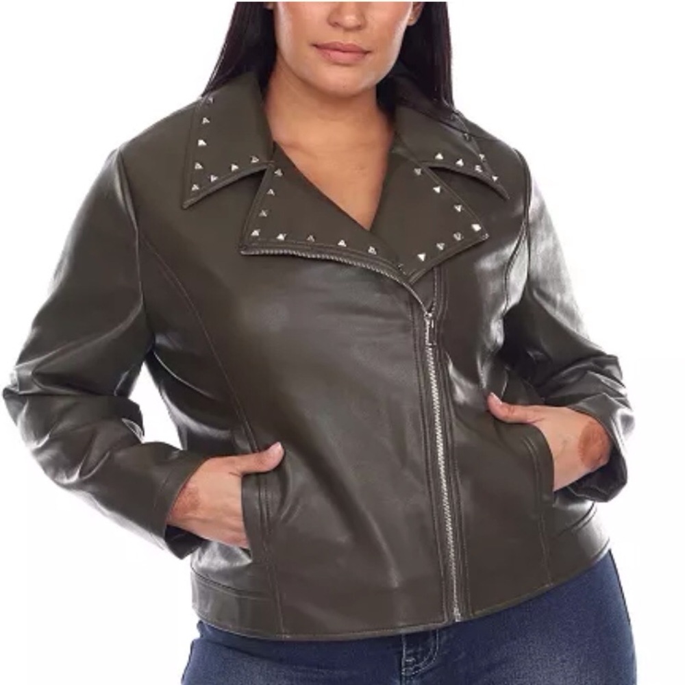 White Mark Gray Faux Leather Jacket 2X NWT